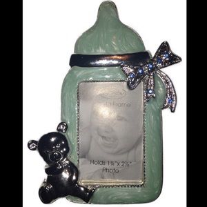 Baby Bottle Picture Frame Bling Bow and Bear